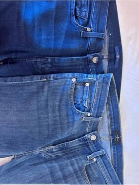 7 For All Mankind Women's Straight Leg Jeans - Deep and Mid Blue Washes